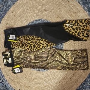 Two ZUMBA Capri Leggings. La Gozadera Mesh Vented & All Night Metallic. size XS